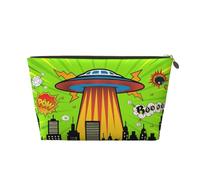 Small Makeup Bag for Purse - Waterproof Travel Toiletry Cosmetic Bags Portable Leather Makeup Storage Pouch Women Cosmetic Accessories Organizer(Green Comic City Boom)