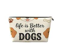 Small Makeup Bag for Purse - Waterproof Travel Toiletry Cosmetic Bags Portable Leather Makeup Storage Pouch Women Cosmetic Accessories Organizer(Dogs Happy Life)