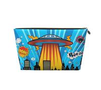 Small Makeup Bag for Purse - Waterproof Travel Toiletry Cosmetic Bags Portable Leather Makeup Storage Pouch Women Cosmetic Accessories Organizer(Blue Comic City)