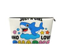 Small Makeup Bag for Purse - Waterproof Travel Toiletry Cosmetic Bags Portable Leather Makeup Storage Pouch Women Cosmetic Accessories Organizer(Just A Girl Love Sharks)