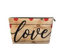 Small Makeup Bag for Purse - Waterproof Travel Toiletry Cosmetic Bags Portable Leather Makeup Storage Pouch Women Cosmetic Accessories Organizer(Wooden Heart Love)