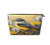 Small Makeup Bag for Purse - Waterproof Travel Toiletry Cosmetic Bags Portable Leather Makeup Storage Pouch Women Cosmetic Accessories Organizer(Bird Sitting Dandelion Flowers)