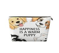 Small Makeup Bag for Purse - Waterproof Travel Toiletry Cosmetic Bags Portable Leather Makeup Storage Pouch Women Cosmetic Accessories Organizer(Happy Puppy)