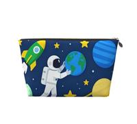 Small Makeup Bag for Purse - Waterproof Travel Toiletry Cosmetic Bags Portable Leather Makeup Storage Pouch Women Cosmetic Accessories Organizer(Rocket Astronauts Space)