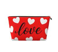 Small Makeup Bag for Purse - Waterproof Travel Toiletry Cosmetic Bags Portable Leather Makeup Storage Pouch Women Cosmetic Accessories Organizer(Red Love Heart)