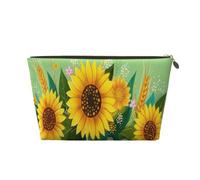 Small Makeup Bag for Purse - Waterproof Travel Toiletry Cosmetic Bags Portable Leather Makeup Storage Pouch Women Cosmetic Accessories Organizer(Sunflowers Leaves Flower)