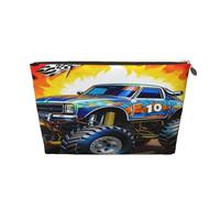 Small Makeup Bag for Purse - Waterproof Travel Toiletry Cosmetic Bags Portable Leather Makeup Storage Pouch Women Cosmetic Accessories Organizer(Fire Racing Trucks)