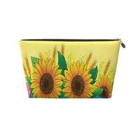 Small Makeup Bag for Purse - Waterproof Travel Toiletry Cosmetic Bags Portable Leather Makeup Storage Pouch Women Cosmetic Accessories Organizer(Cartoon Sunflowers)