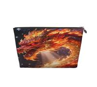 Small Makeup Bag for Purse - Waterproof Travel Toiletry Cosmetic Bags Portable Leather Makeup Storage Pouch Women Cosmetic Accessories Organizer(Red Fire Dragon)