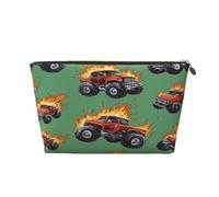 Small Makeup Bag for Purse - Waterproof Travel Toiletry Cosmetic Bags Portable Leather Makeup Storage Pouch Women Cosmetic Accessories Organizer(Fire Trucks)