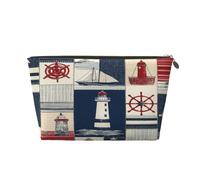 Small Makeup Bag for Purse - Waterproof Travel Toiletry Cosmetic Bags Portable Leather Makeup Storage Pouch Women Cosmetic Accessories Organizer(Lighthouse Stripes)