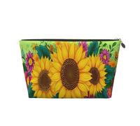 Small Makeup Bag for Purse - Waterproof Travel Toiletry Cosmetic Bags Portable Leather Makeup Storage Pouch Women Cosmetic Accessories Organizer(Sunflowers)