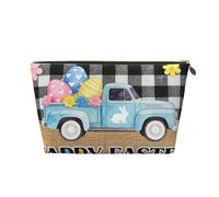 Small Makeup Bag for Purse - Waterproof Travel Toiletry Cosmetic Bags Portable Leather Makeup Storage Pouch Women Cosmetic Accessories Organizer(Happy Easter Trucks)