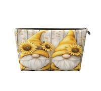 Small Makeup Bag for Purse - Waterproof Travel Toiletry Cosmetic Bags Portable Leather Makeup Storage Pouch Women Cosmetic Accessories Organizer(Gnomes Sunflowers)