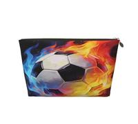 Small Makeup Bag for Purse - Waterproof Travel Toiletry Cosmetic Bags Portable Leather Makeup Storage Pouch Women Cosmetic Accessories Organizer(Fire Soccers)