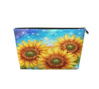 Small Makeup Bag for Purse - Waterproof Travel Toiletry Cosmetic Bags Portable Leather Makeup Storage Pouch Women Cosmetic Accessories Organizer(Rainbow Sunflowers Galaxy)