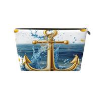 Small Makeup Bag for Purse - Waterproof Travel Toiletry Cosmetic Bags Portable Leather Makeup Storage Pouch Women Cosmetic Accessories Organizer(Anchor Flower)