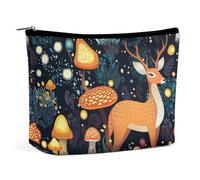 Small Makeup Bag for Women, Travel Cosmetic Bag, Large Capacity Cosmetic Pouch with Zipper, Portable Accessories Storage Bag, Magic Mushrooms Wild Animals Deer