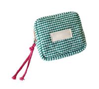 Small Makeup Bag, Small Cosmetic Bag, Square Cosmetic Bag for Women, Square Checked Zipper Bag, Coin Purse, Makeup Headphone Bag, Coin Purse for Women, Green, see description, See description