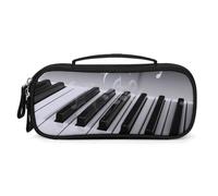 Small Makeup Bag with Handle - Durable PU Leather & Oxford Fabric Portable Mini Cosmetic Case Makeup Brush Holder for Women, Piano Music Symbol Pencil Case for Travel Office