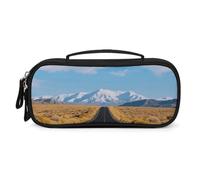 Small Makeup Bag with Handle - Durable PU Leather & Oxford Fabric Portable Mini Cosmetic Case Makeup Brush Holder for Women, Freeway Highway Road in The Desert Pencil Case for Travel Office