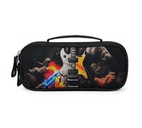 Small Makeup Bag with Handle - Durable PU Leather & Oxford Fabric Portable Mini Cosmetic Case Makeup Brush Holder for Women, Rock Music Pencil Case for Travel Office