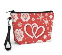 Small Makeup Bag with Handle - PU Leather Valentine Hearts Snowflake Flower Cosmetic Bag for Purse Travel Makeup Organizer Toiletry Pouch Portable Zipper Make Up Pouch for Women 8.9x2.6x5.7 in