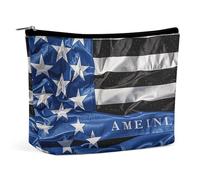 Small Makeup Bag with Zipper American Thin Blue Line Flag Travel Toiletry Bag for Women Leather Cosmetic Bags for Purse Waterproof Portable Zippered Pouch Personalized Mini Make Up Case Organizer