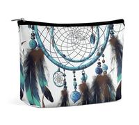 Small Makeup Bag with Zipper Native American Dream Catcher Travel Toiletry Bag for Women Leather Cosmetic Bags for Purse Waterproof Portable Zippered Pouch Personalized Mini Make Up Case Organizer
