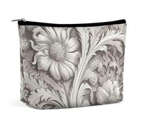 Small Makeup Bag with Zipper Victorian Floral Pattern Travel Toiletry Bag for Women Leather Cosmetic Bags for Purse Waterproof Portable Zippered Pouch Personalized Mini Make Up Case Organizer