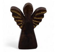 Small Mango Wood Angel Decor With Gold Wings - Handcrafted & Elegant