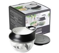 Small Manual Hand Food Chopper - Sabatier Professional Nut, Fruit and Vegetable Processor, Slicer, Cutter And Dicer. Pull String, Stainless Steel removable Blades, Lid, BPA-Free. Dishwasher Safe