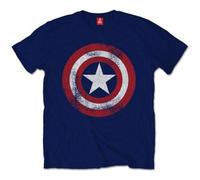 (Small) Marvel Captain America 'Shield Distressed' (Navy) T-Shirt