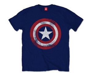 (Small) Marvel Captain America 'Shield Distressed' (Navy) T-Shirt