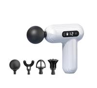 Small Massage Gun Deep Tissue, 12 Speed Adjustable, 4 Massage Head, Portable Electric Deep Tissue Percussion Massager for Pain Relief, Quiet Lightweight Body Tissue Massager Gun for Athletes (White)