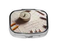 Small Math Geometry Geek Calculus Printed Pill Organizer Daily,Portable Metal Travel Pill Case Box for Purse and Pocket