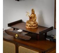 Small Meditation Altar Table with Pull-Out Drawer, Buddhist Display Stand for Home Office, Wooden Buddha Statue Stand