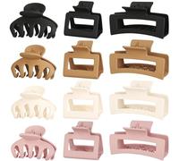 Small Medium Claw Clips for Women, 3 Styles Hair Clips for Thick and Thin Hair, Non-slip Strong Hold, 12 Pcs (White,Pink,Khaki,Brown)