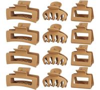 Small Medium Claw Clips for Women, 3 Styles Hair Clips for Thick and Thin Hair, Non-slip Strong Hold, 12 Pcs (Kahki)