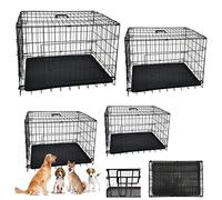 Small/Medium Dog Cages Puppy Dog Crate Small 24 inch Black Folding 2 Doors 2 Locks Crate Heavy Duty Animal Transport Pet Carrier With Removable Plastic Tray & Carrying Handle