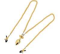 Small Medium Large Anal Beads Butt Plug Pearl Nipple Clamps Set with Chain Metal Breast Clip Bondage Slave Couple Game Sex Toy Yellow S