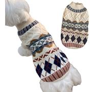 Small Medium Sized Dogs Cats Knitted Sweater for Winter Warm, Cozy Fair Isle Nordic Pullover Clothing for Pet (White,XXL)