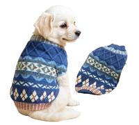 Small Medium Sized Dogs Cats Knitted Sweater for Winter Warm, Cozy Fair Isle Nordic Pullover Clothing for Pet (Blue,S)
