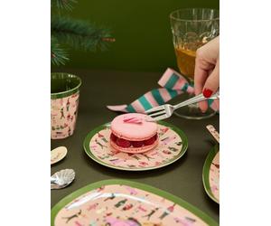 Small melamine pie plate HOLIDAY PRINT RICE rosy