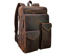 Small Mens Genuine Leather Backpack for Men Purse Vintage 14 Inch Laptop Bag Business Work Hiking Daypack Brown Schoolbag