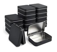 Small Metal Box with Lid-20 PCS Cookie Tins Metal Tins with Lids Lens Wipes Storage Container Black Mini Portable Box Empty Hinged Tins Box for organize Jewelry,Crafts,Herbs 3.75 x 2.45 x 0.8 Inch