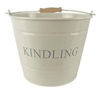 Small Metal Fireside Kindling Bucket with Wooden Handle Diameter Of 22 Centimeters Cream Finish