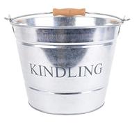Small Metal Fireside Kindling Bucket with Wooden Handle - Diameter of 23cm (9'') - Galvanised Finish