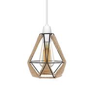 Small Metal & Rope Light Shade, Retro Black Light Shade with Jute Rope | Lamp Shades Ceiling, Rattan Lampshade, Pendant Lampshades for Ceiling Lights, Living Rooms, Kitchen, Bedroom, Hallways