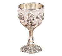 Small Metal Rose Flower Embossed Goblet Chalice - Mini Vintage Shot Glass Liqueur Wine Cup Gift for Home Decor Ornament (Silver+White)